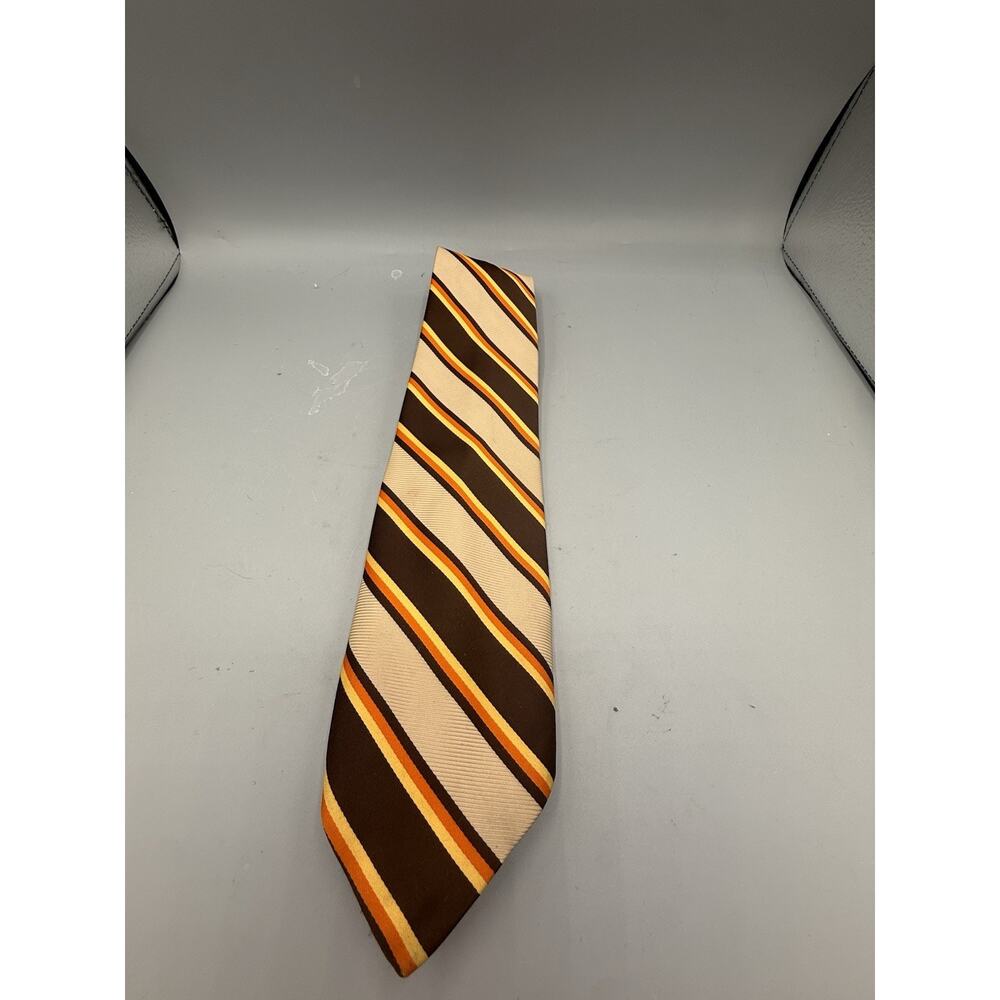 Vintage George Chen Hong Kong Wide Neck Tie Brown Orange Tan Diagonal Stripe